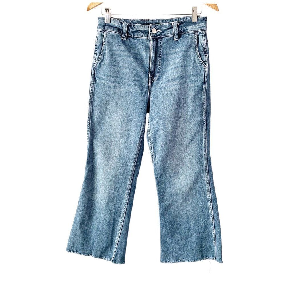 J. Crew Jeans Medium Wash Wide Leg Trouser Raw Hem Denim High Waist 28